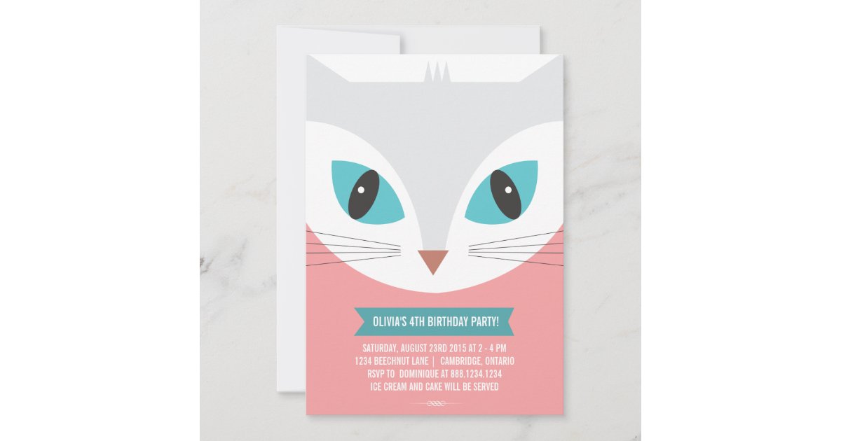 WHIMSICAL CAT KIDS BIRTHDAY PARTY INVITATION | Zazzle