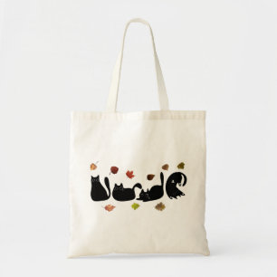 Whimsical Cat Line Art with Autumn Leaves Tote Bag