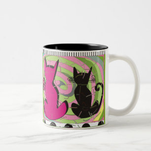 Whimsical Cat Lovers Art Gifts "Pensive Thoughts" Two-Tone Coffee Mug