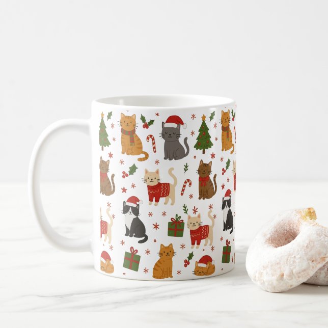 Whimsical Cat Lover's Cosy Christmas Mug (With Donut)