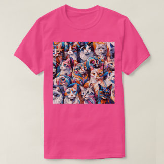 Whimsical Cat Mosaic - Kaleidoscopic Feline Fancy  T-Shirt