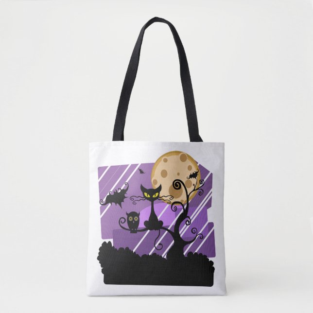 Whimsical Cat, Owl and Bat Tote Bag (Front)