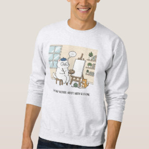 Whimsical Cat Painter Muse Cozy Studio Art Block Sweatshirt