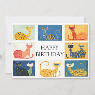 Whimsical Cat Parade Birthday Card