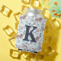 Whimsical Cat Pattern, Blue Grey Monogram