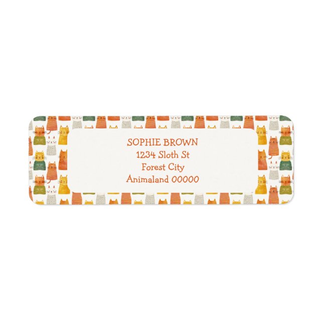 Whimsical Cat Pattern Colourful Return Address  (Front)