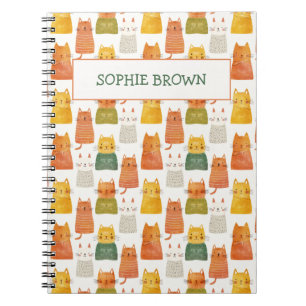 Whimsical Cat Pattern Cute Felines Custom Name Notebook