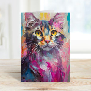 Whimsical Cat Portrait Abstract Modern Art Card