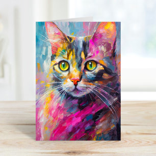 Whimsical Cat Portrait Abstract Modern Art Card