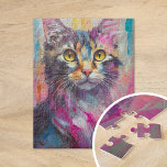 Whimsical Cat Portrait Abstract Modern Art Jigsaw Puzzle<br><div class="desc">A vibrant, modern art cat portrait featuring whimsical bright colours, including teal, yellow, pink, and orange. The playful colour palette and expressive brushstrokes bring the cat’s personality to life in a fun, imaginative way. This lively and bold interpretation of a classic pet portrait blends contemporary style with a sense of...</div>