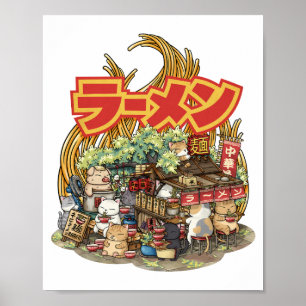 Whimsical Cat Ramen Noodle Stall Poster