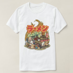 Whimsical Cat Ramen Noodle Stall T-Shirt