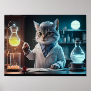 Whimsical Cat Scientist in Lab Poster