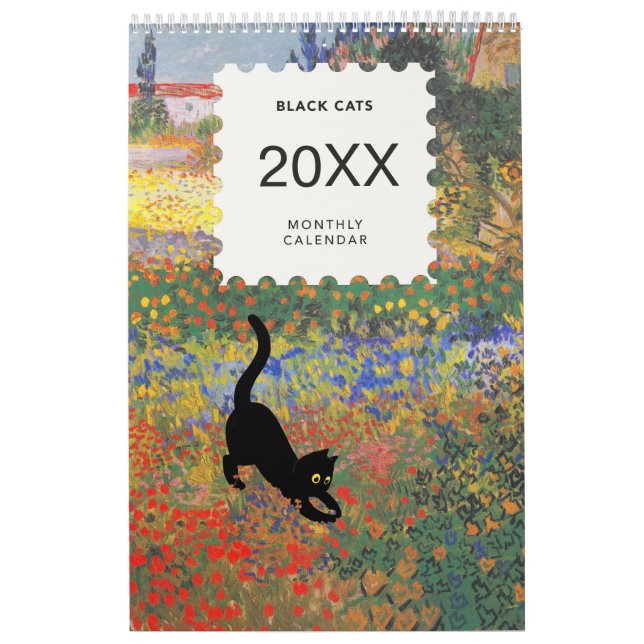 Whimsical Cat Themed 12-Month Wall Calendar (Cover)