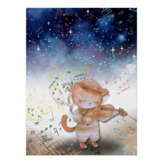 Whimsical Cat Violinist Fantasy Art Poster