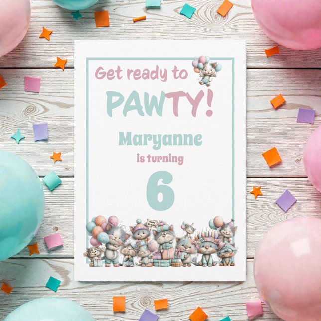 Whimsical Cat Watercolor Birthday Invitation (Creator Uploaded)