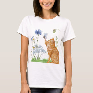 Whimsical Cat & Wildflower Women's Tee