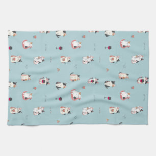 Whimsical Cat & Wine Kitchen Towels
