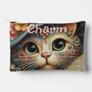Whimsical Cat with a Hat Floral Personalised Accessory Pouch