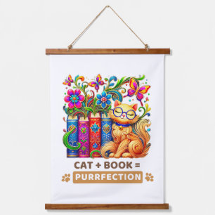 Whimsical Cat With Books And Butterflies Hanging Tapestry