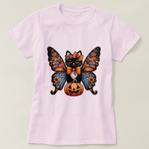 Whimsical Cat With Butterfly Wings and Pumpkin T-Shirt
