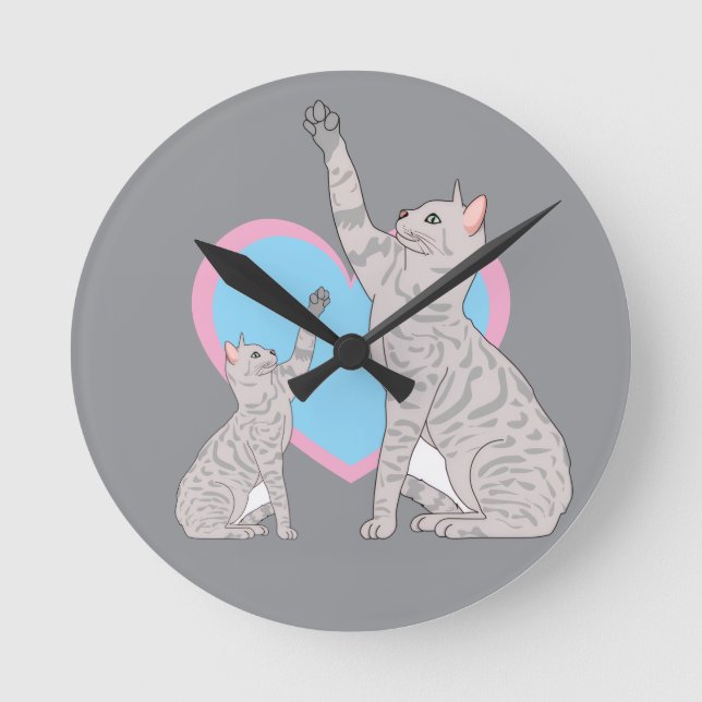 Whimsical Cats and Heart Design Round Clock (Front)