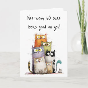 Whimsical Cats Big Eyes 60th Birthday Greeting Card