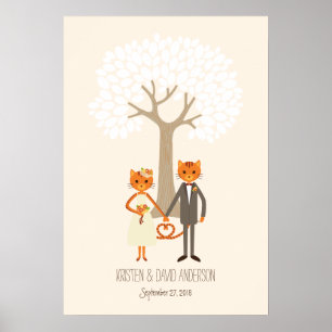 Whimsical Cats (Cream) Fingerprint Signature Tree Poster
