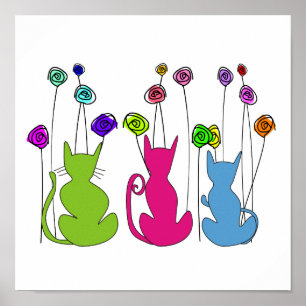 Whimsical Cats Framed Art Poster