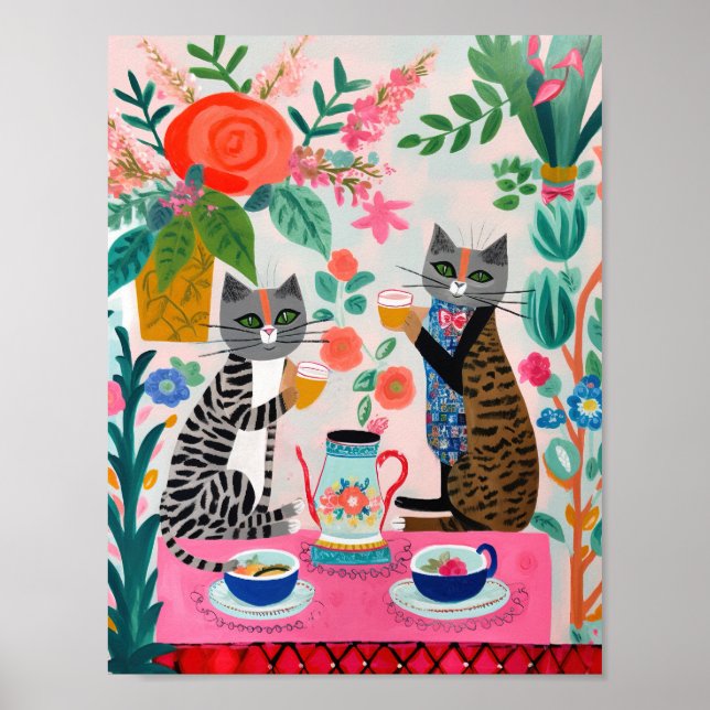 Whimsical Cats Having Tea Poster (Front)