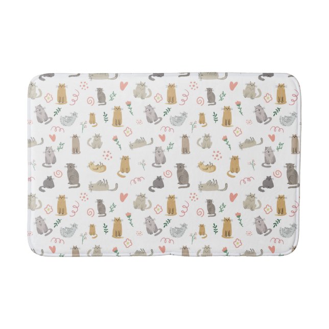 Whimsical Cats Neutral Colour Illustration Bath Mat (Front)