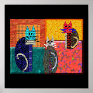 Whimsical Cats on CANVAS Art Poster