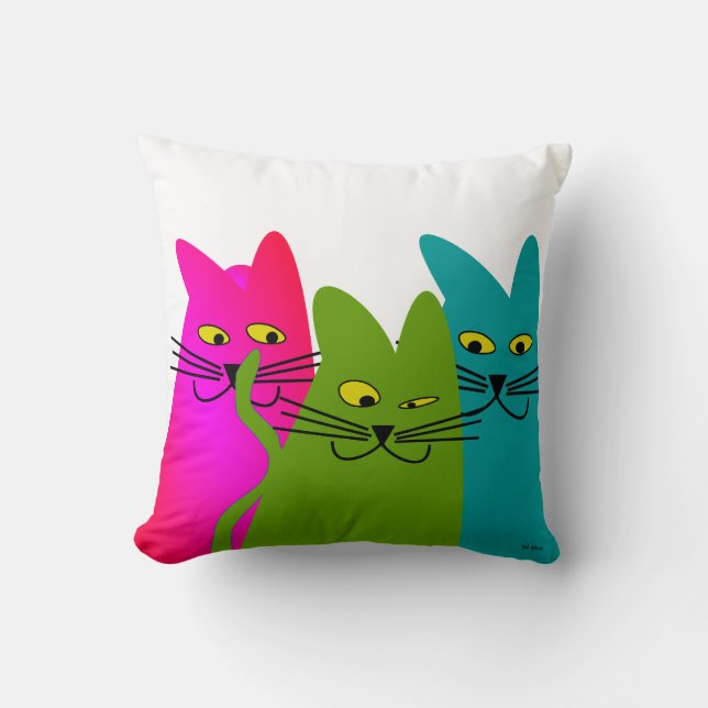 Whimsical Cats Pillow "Best Buddies" (Front)