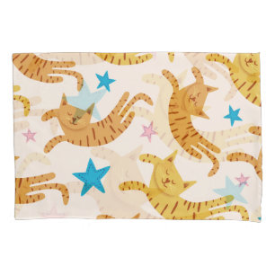 Whimsical Cats & Stars: Kids' Fashion Pattern Pillowcase