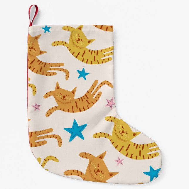 Whimsical Cats & Stars: Kids' Fashion Pattern Small Christmas Stocking (Front)