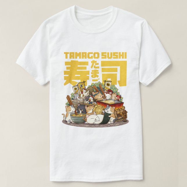 Whimsical Cats Tamago Sushi Workshop T-Shirt (Design Front)