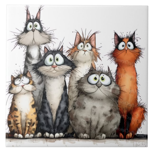 Whimsical cats tile (Front)