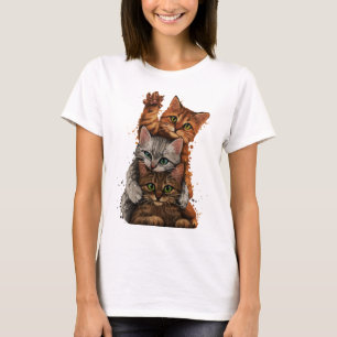 Whimsical Cats Trio: Playful Stacks T-Shirt