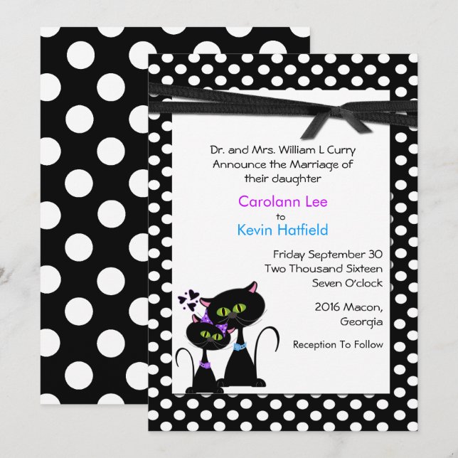 Whimsical Cats Wedding Invitation (Front/Back)