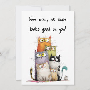 Whimsical Cats with Big Eyes 65th Birthday Flat Card