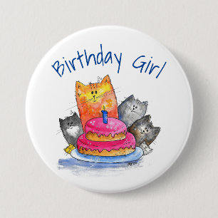 Whimsical Cats with Birthday Cake 7.5 Cm Round Badge