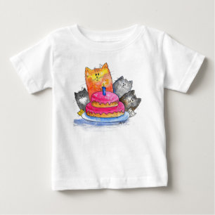 Whimsical Cats with Birthday Cake Baby T-Shirt