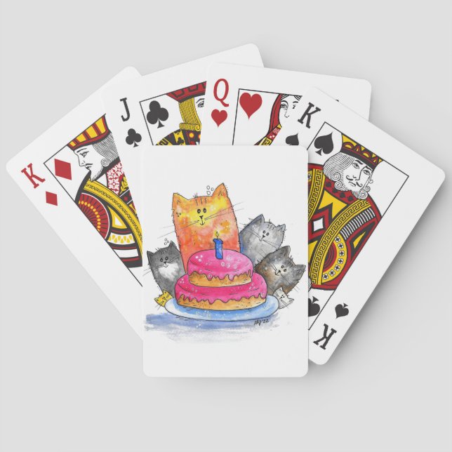 Whimsical Cats with Birthday Cake Playing Cards (Back)