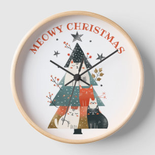 Whimsical Cats Xmas Tree Meowy Christmas Nursery Clock