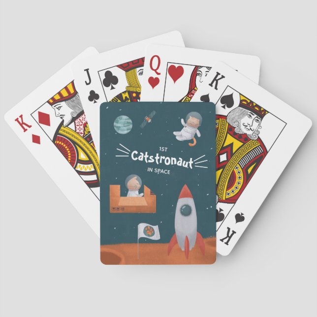 Whimsical Catstronaut in Space, Cats on Mars, Fun Playing Cards (Back)