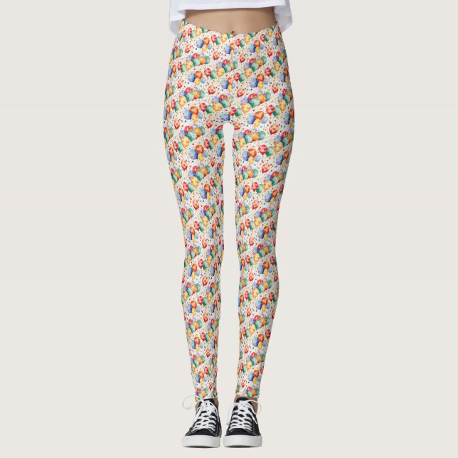 Whimsical Celebration Colourful Balloon Design Leggings (Front)