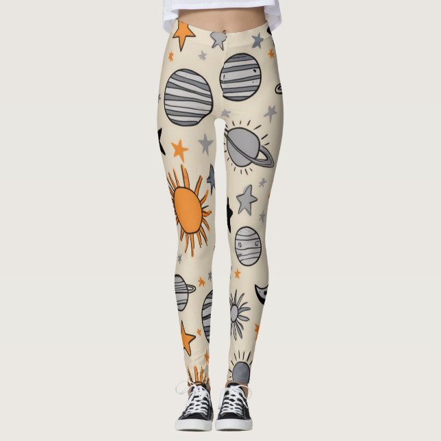 Whimsical Celestial Doodle Leggings (Front)