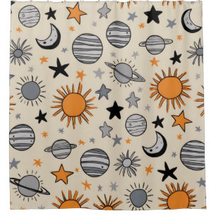 Whimsical Celestial Doodle Shower Curtain