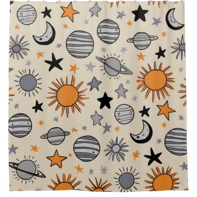 Whimsical Celestial Doodle Shower Curtain (Front)