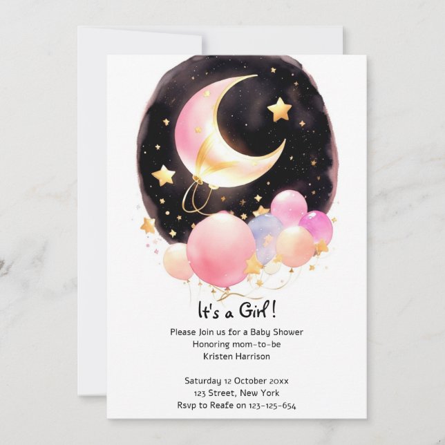 Whimsical Celestial Gathering: Girl Baby Shower Invitation (Front)